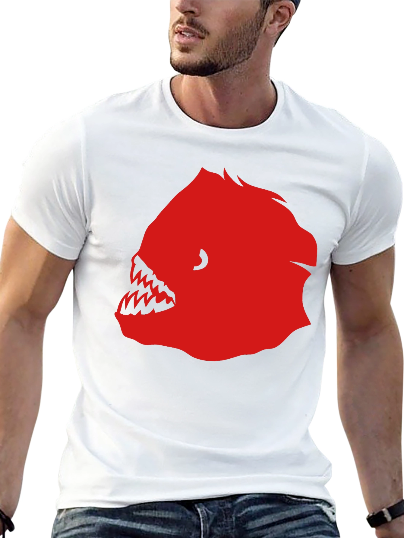 Mens Black T-Shirt with Red Graphic Fish Design