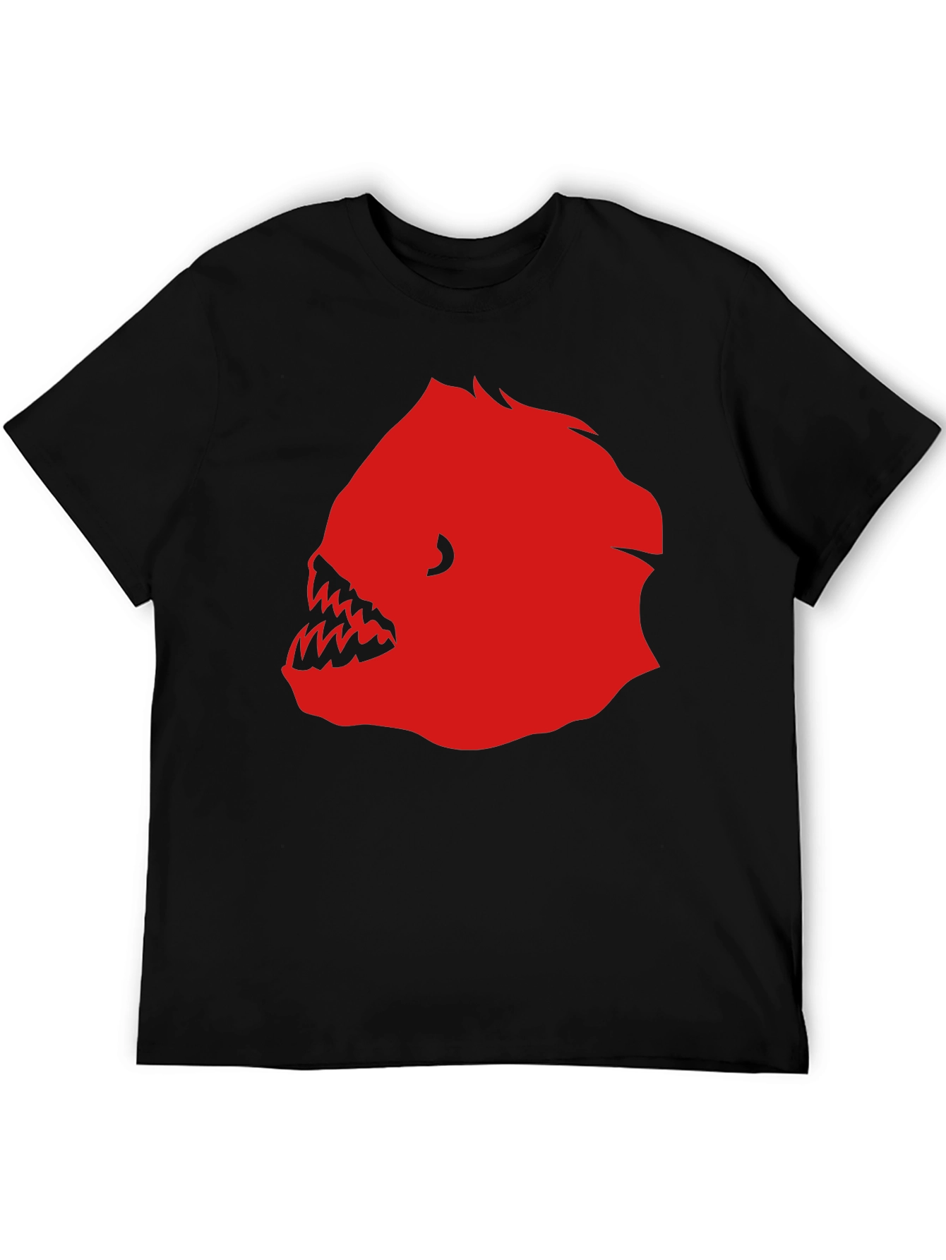 Mens Black T-Shirt with Red Graphic Fish Design