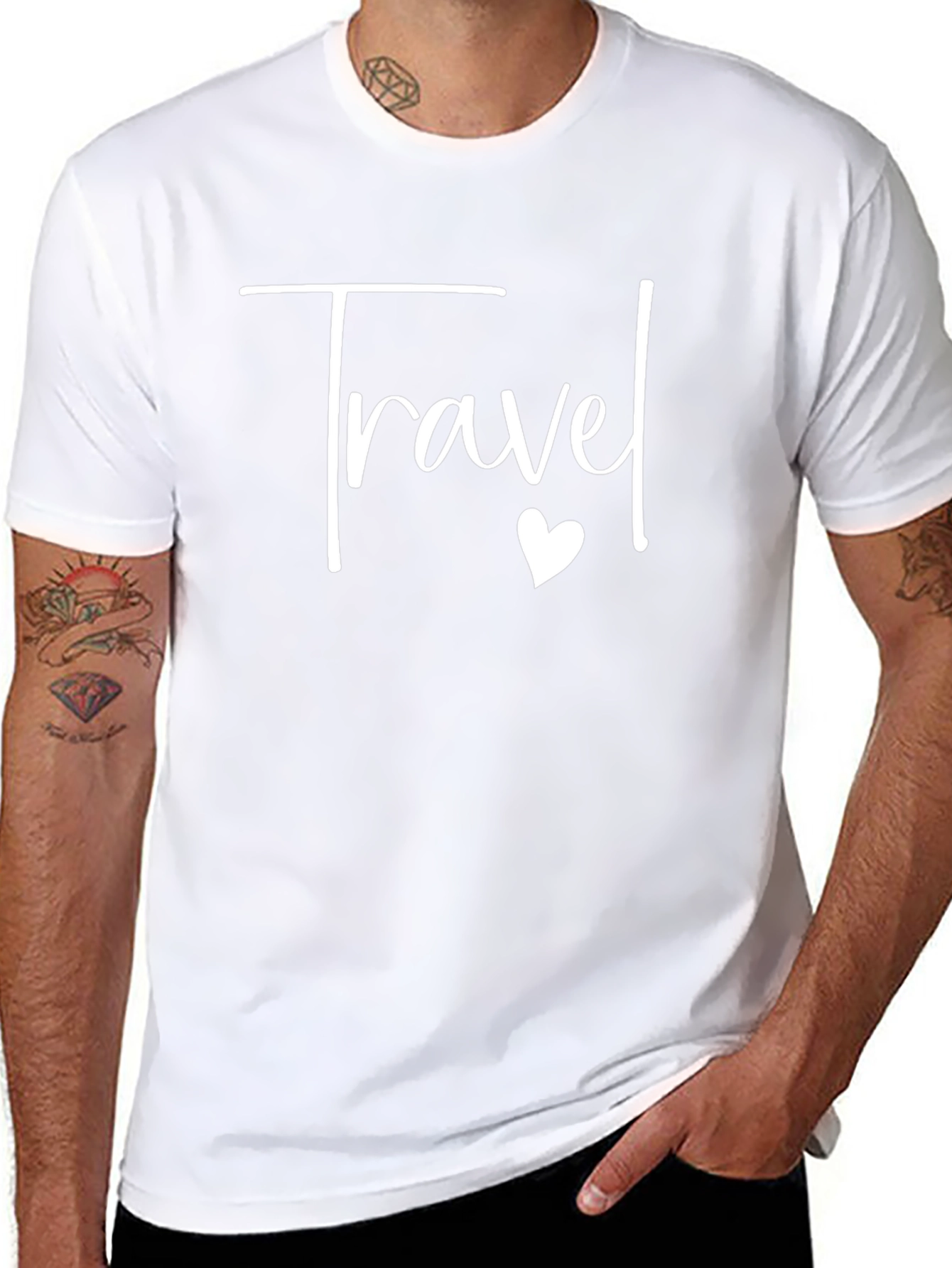 Travel Heart Graphic Tee - Black Crew Neck T-Shirt