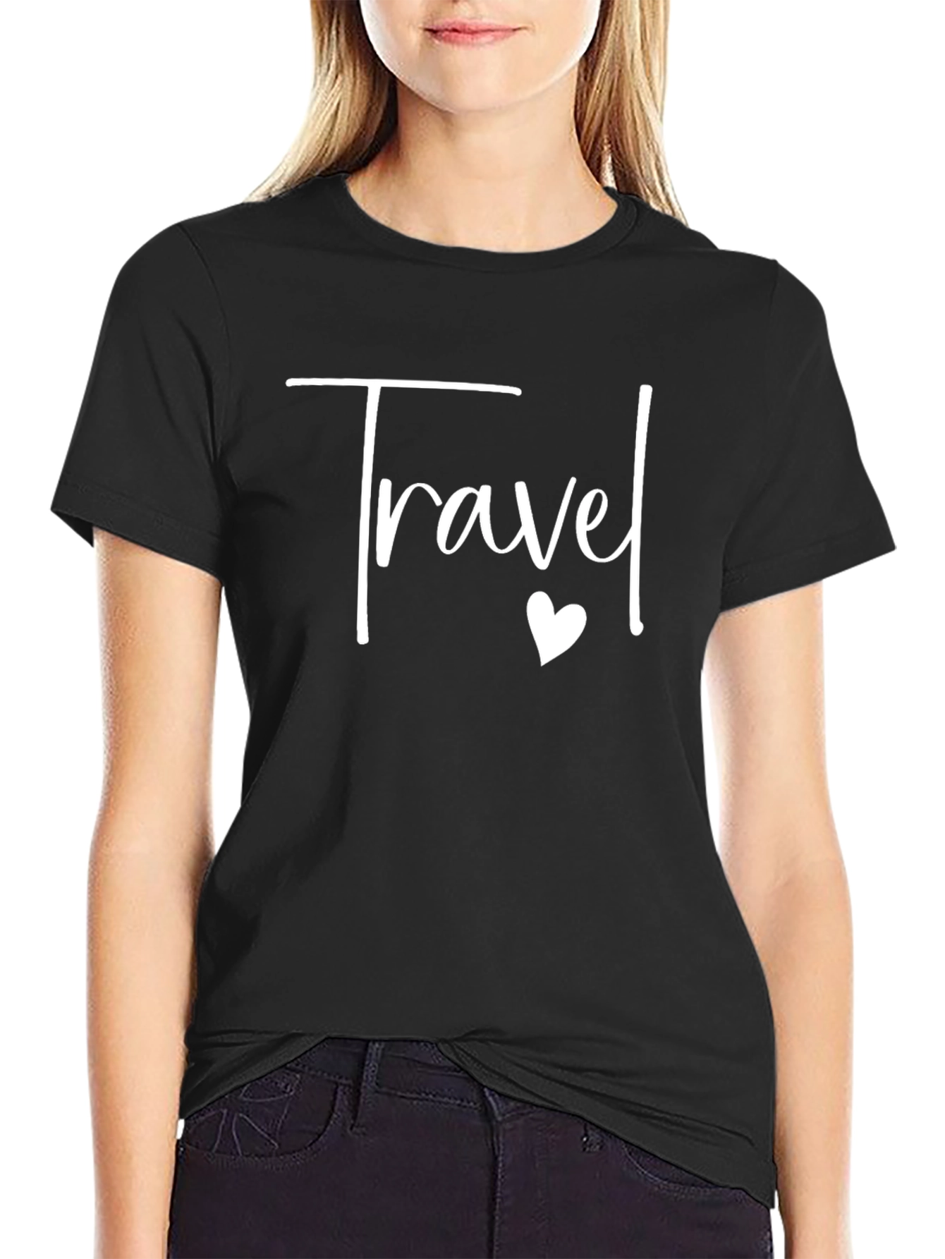 Travel Heart Graphic Tee - Black Crew Neck T-Shirt