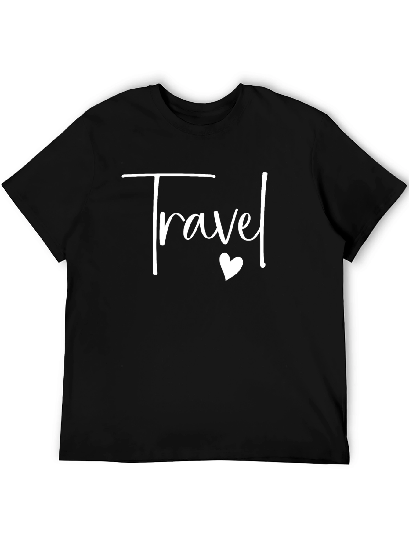 Travel Heart Graphic Tee - Black Crew Neck T-Shirt