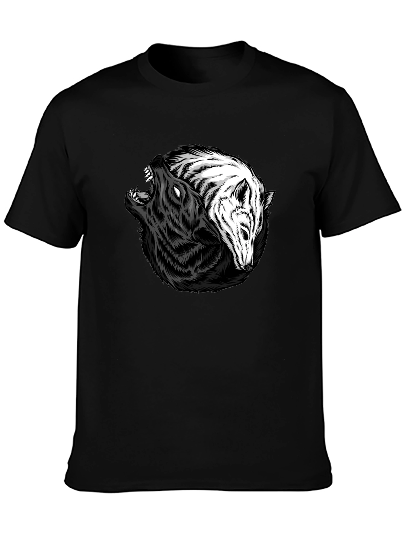 Yin Yang Wolves Graphic Tee - Black