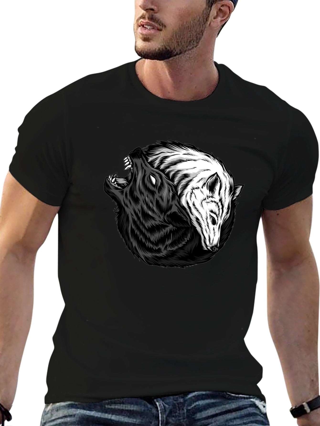 Yin Yang Wolves Graphic Tee - Black