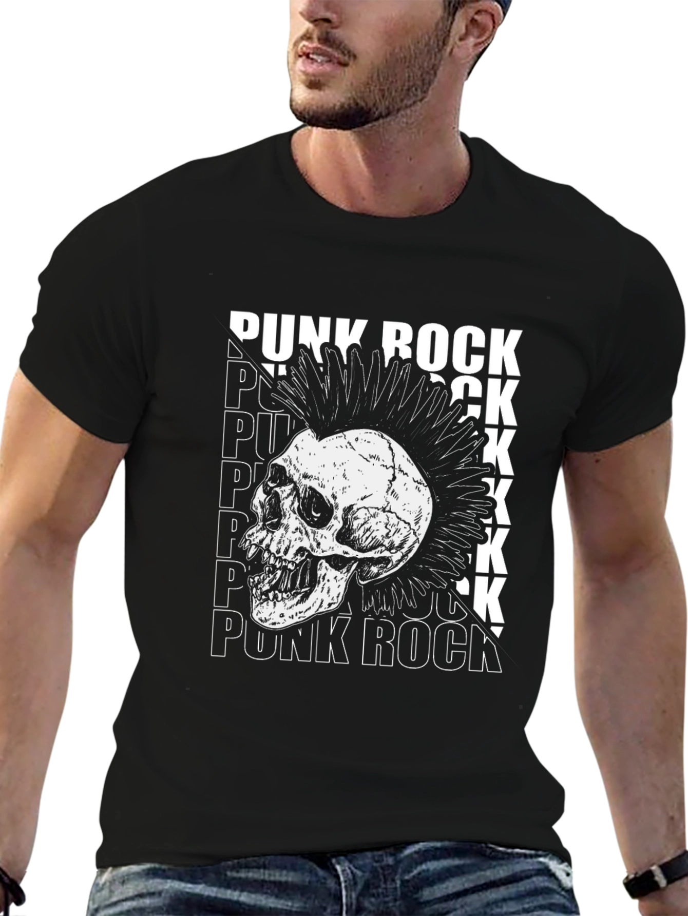 Punk Rock Skull Graphic T-Shirt