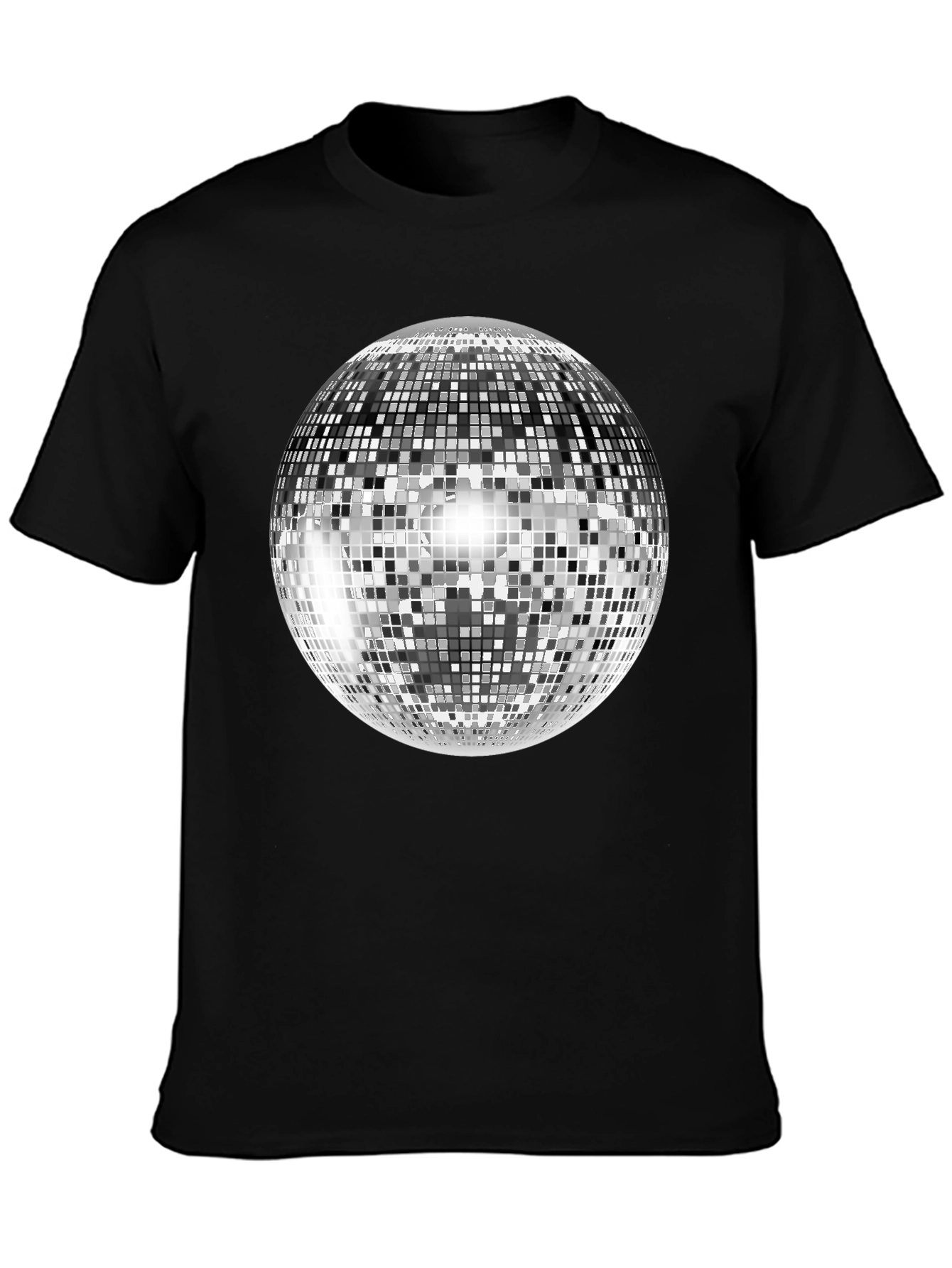 Retro Disco Ball Graphic Tee - Black Cotton Blend