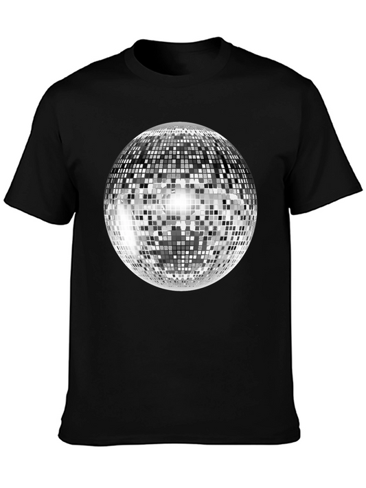 Retro Disco Ball Graphic Tee - Black Cotton Blend