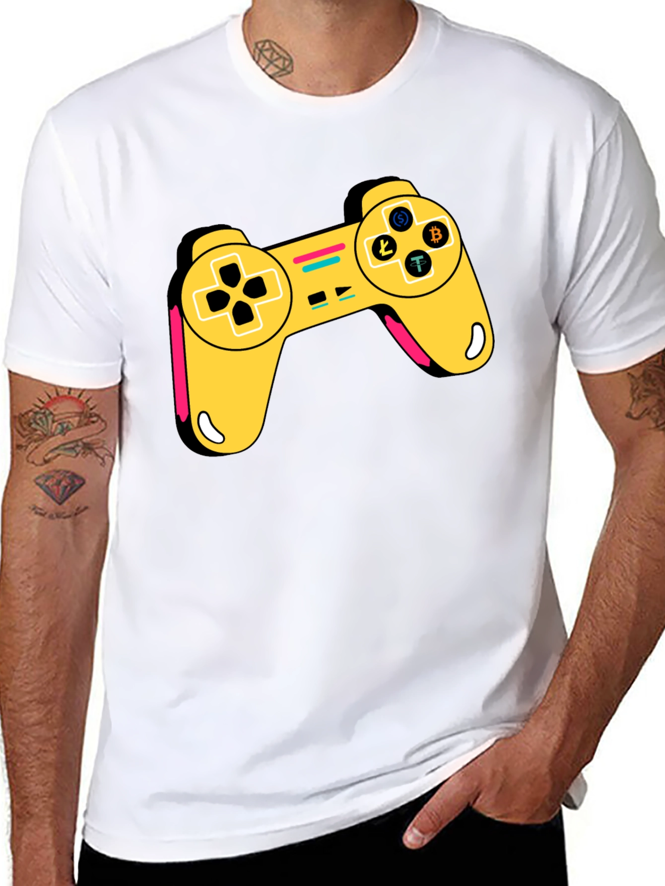 Crypto Gamer T-Shirt - Bitcoin Litecoin Ethereum Controller Design