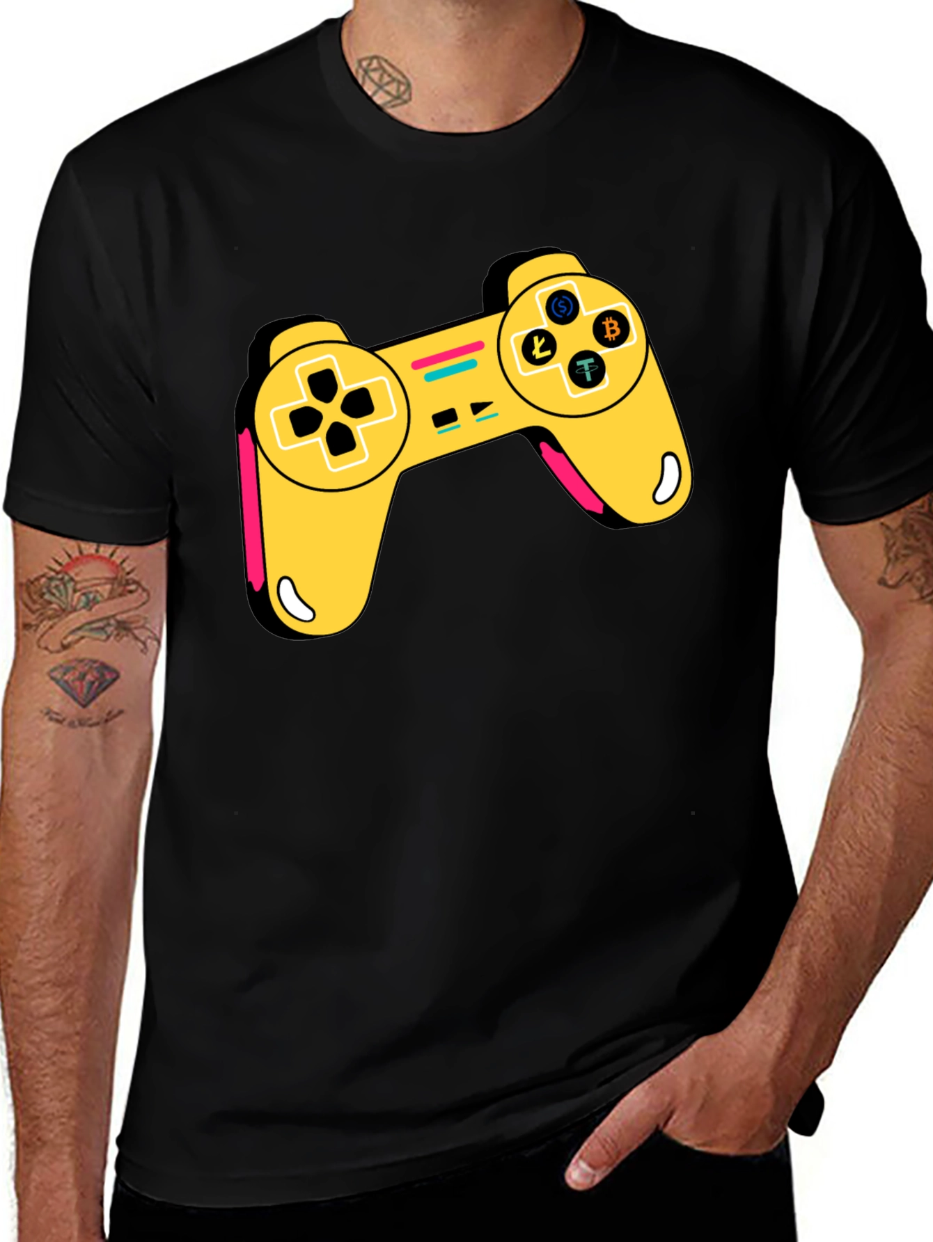 Crypto Gamer T-Shirt - Bitcoin Litecoin Ethereum Controller Design