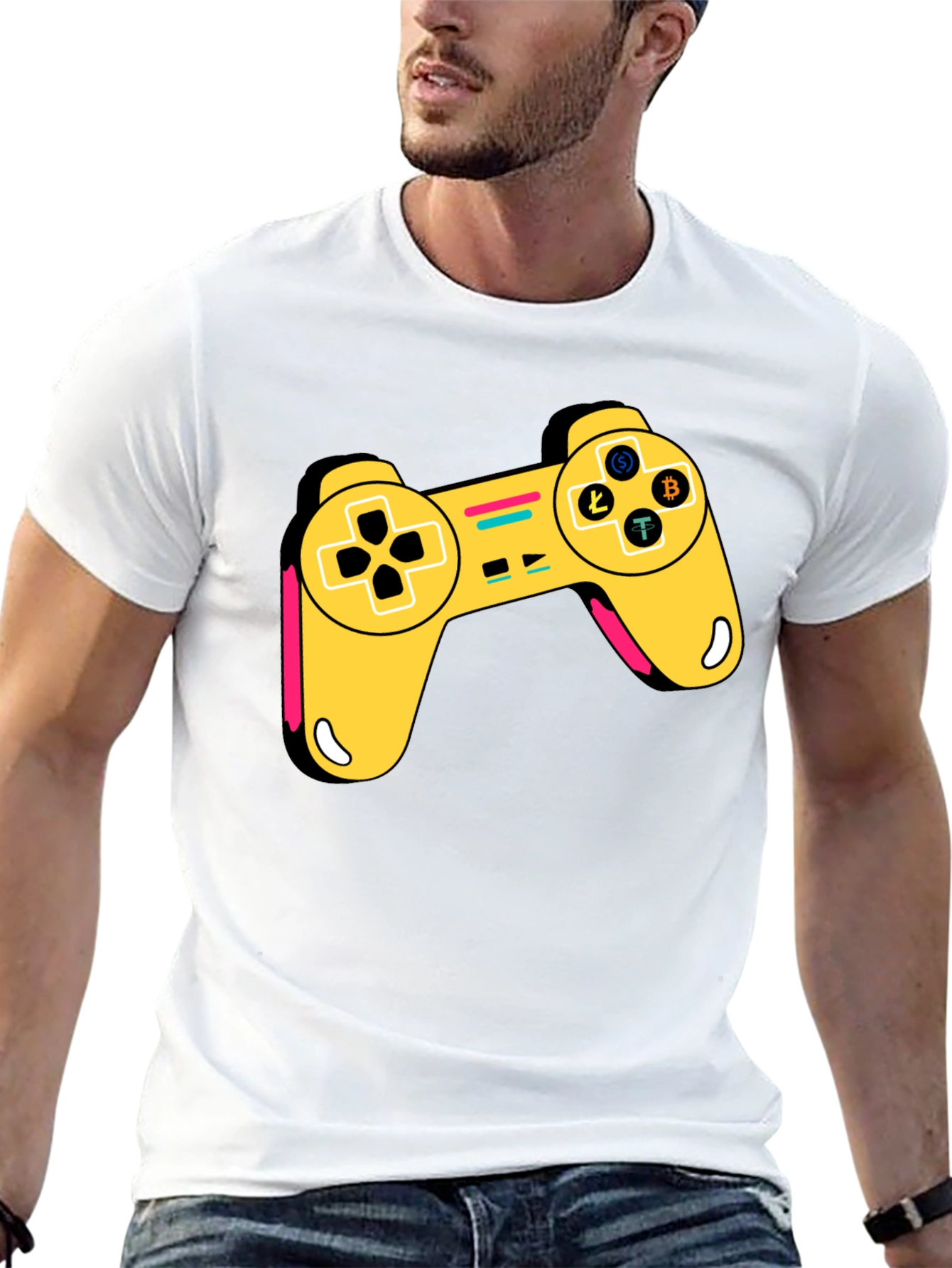 Crypto Gamer T-Shirt - Bitcoin Litecoin Ethereum Controller Design