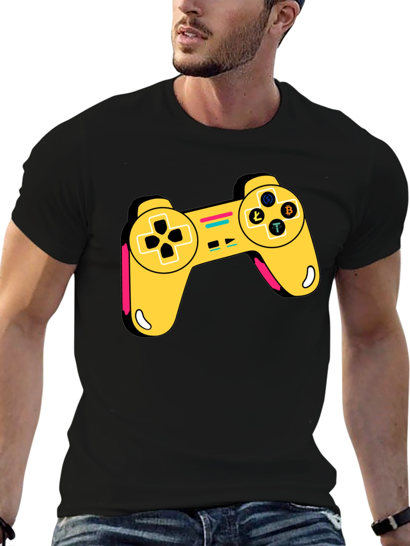 Crypto Gamer T-Shirt - Bitcoin Litecoin Ethereum Controller Design