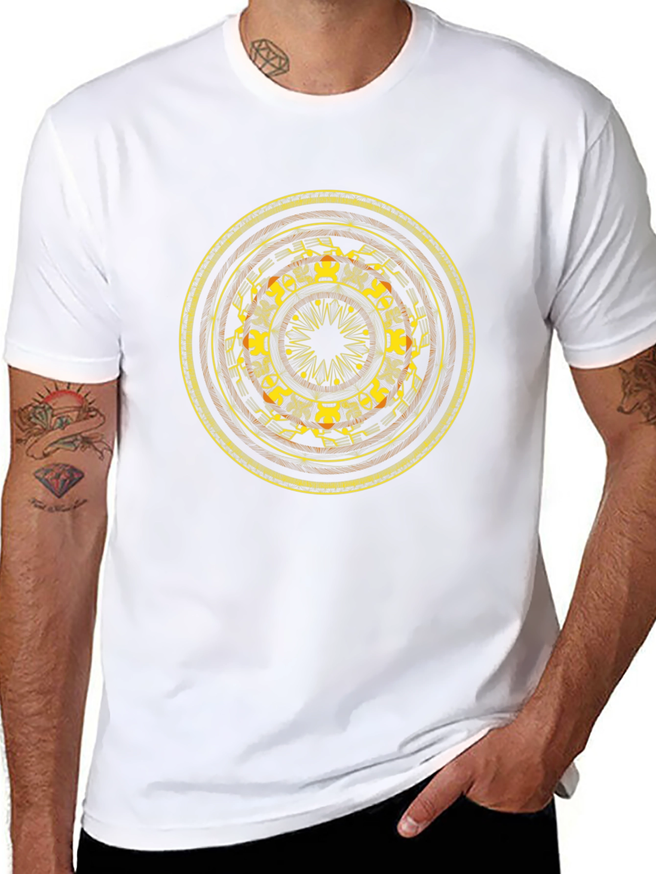 Black T-Shirt with Round Floral Design