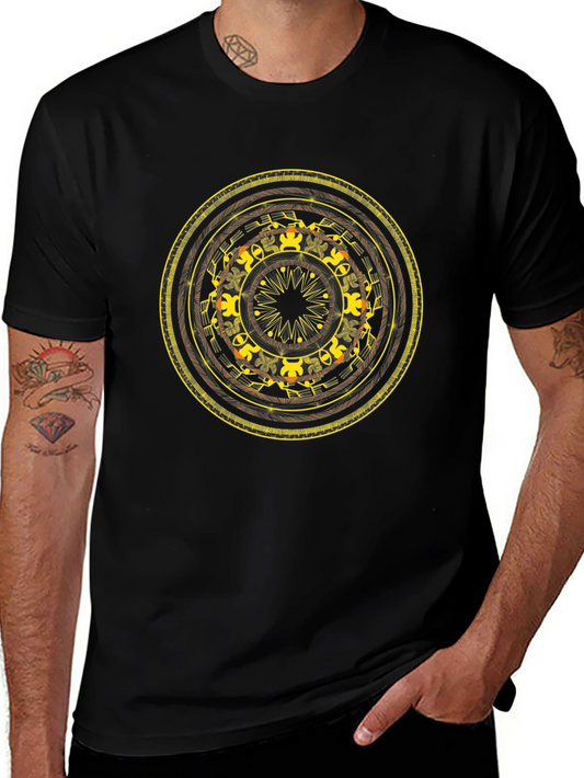 Black T-Shirt with Round Floral Design