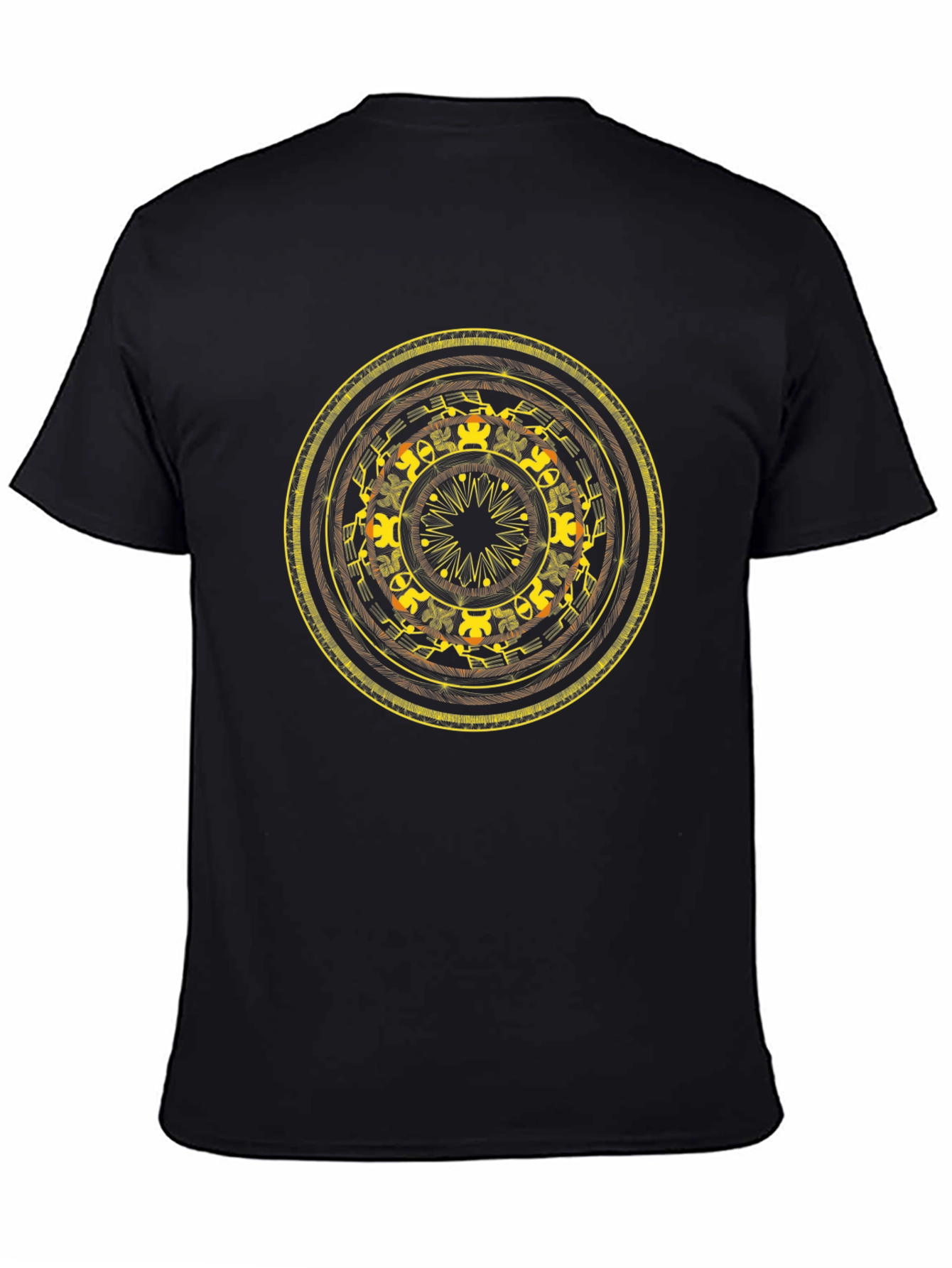 Black T-Shirt with Round Floral Design