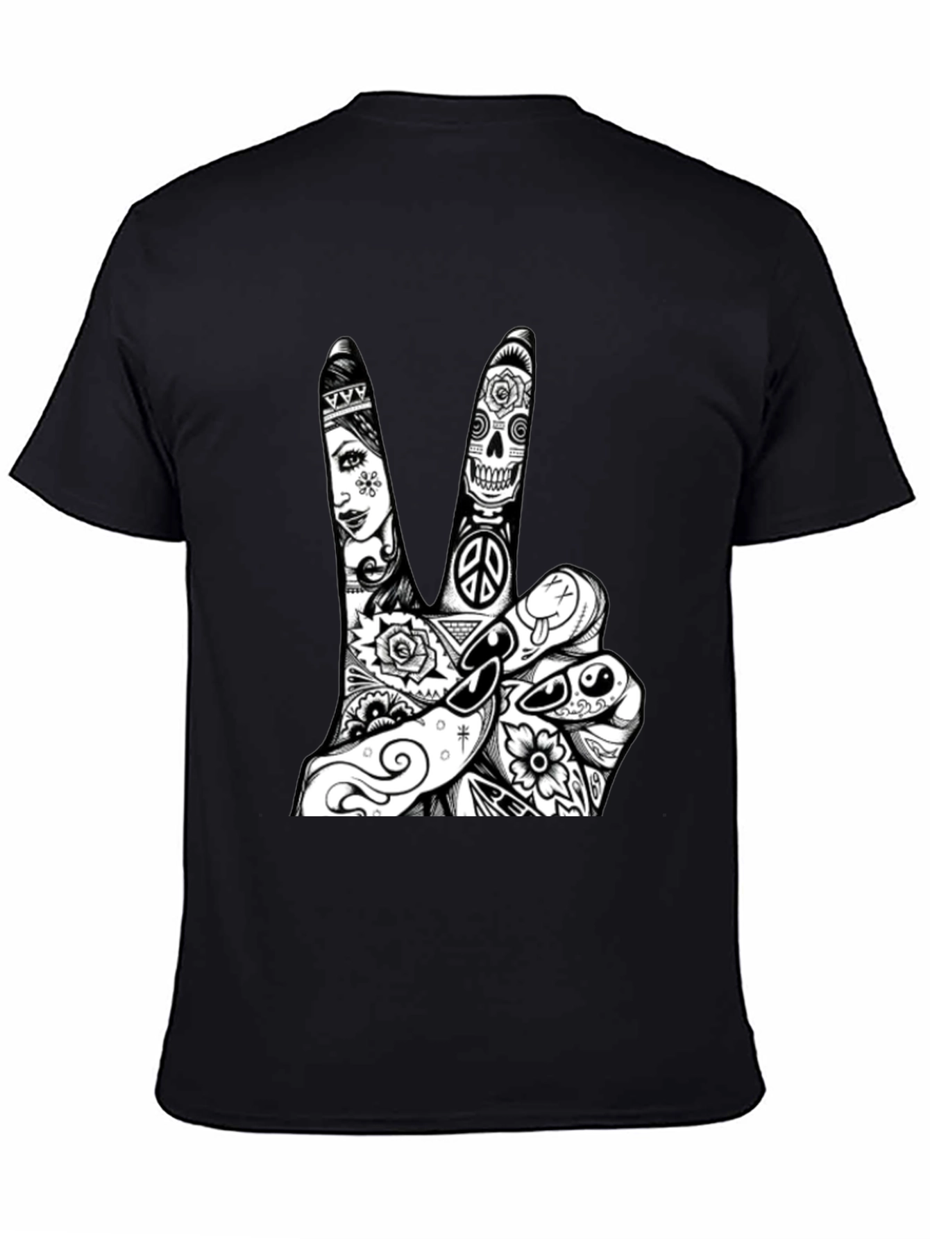 Peace Sign Graphic Tee - Black Cotton T-Shirt
