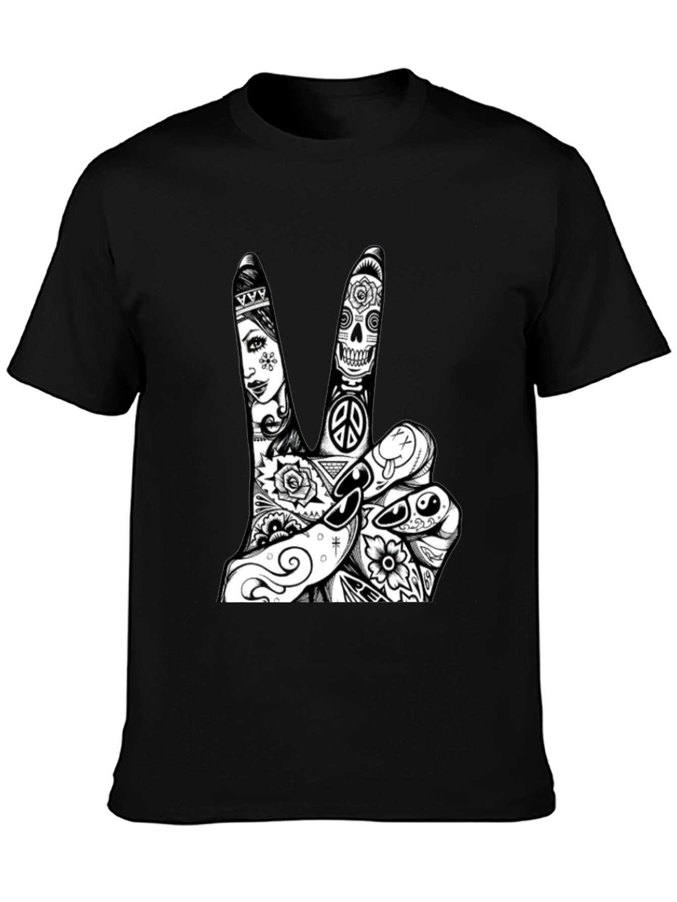 Peace Sign Graphic Tee - Black Cotton T-Shirt