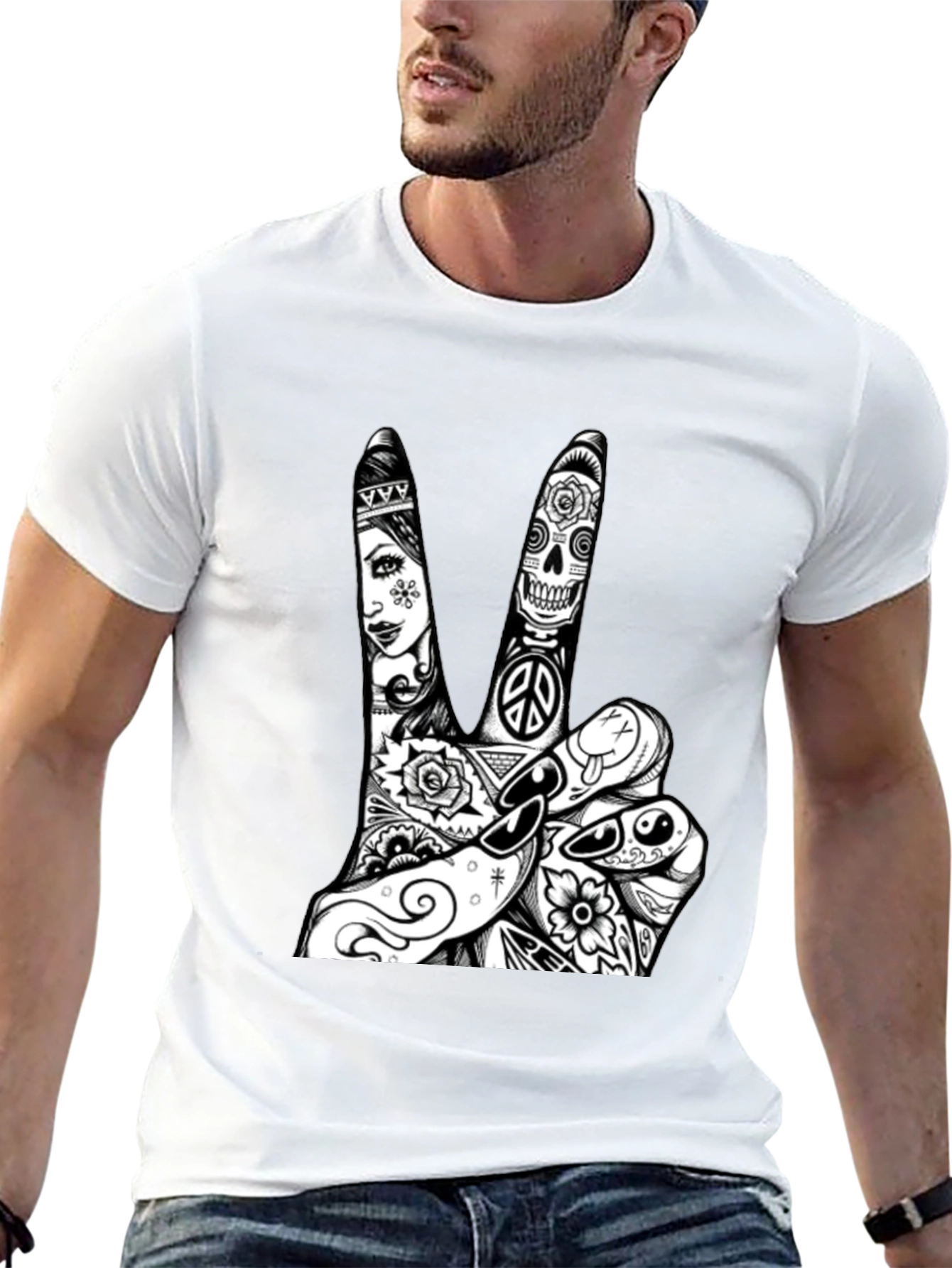 Peace Sign Graphic Tee - Black Cotton T-Shirt