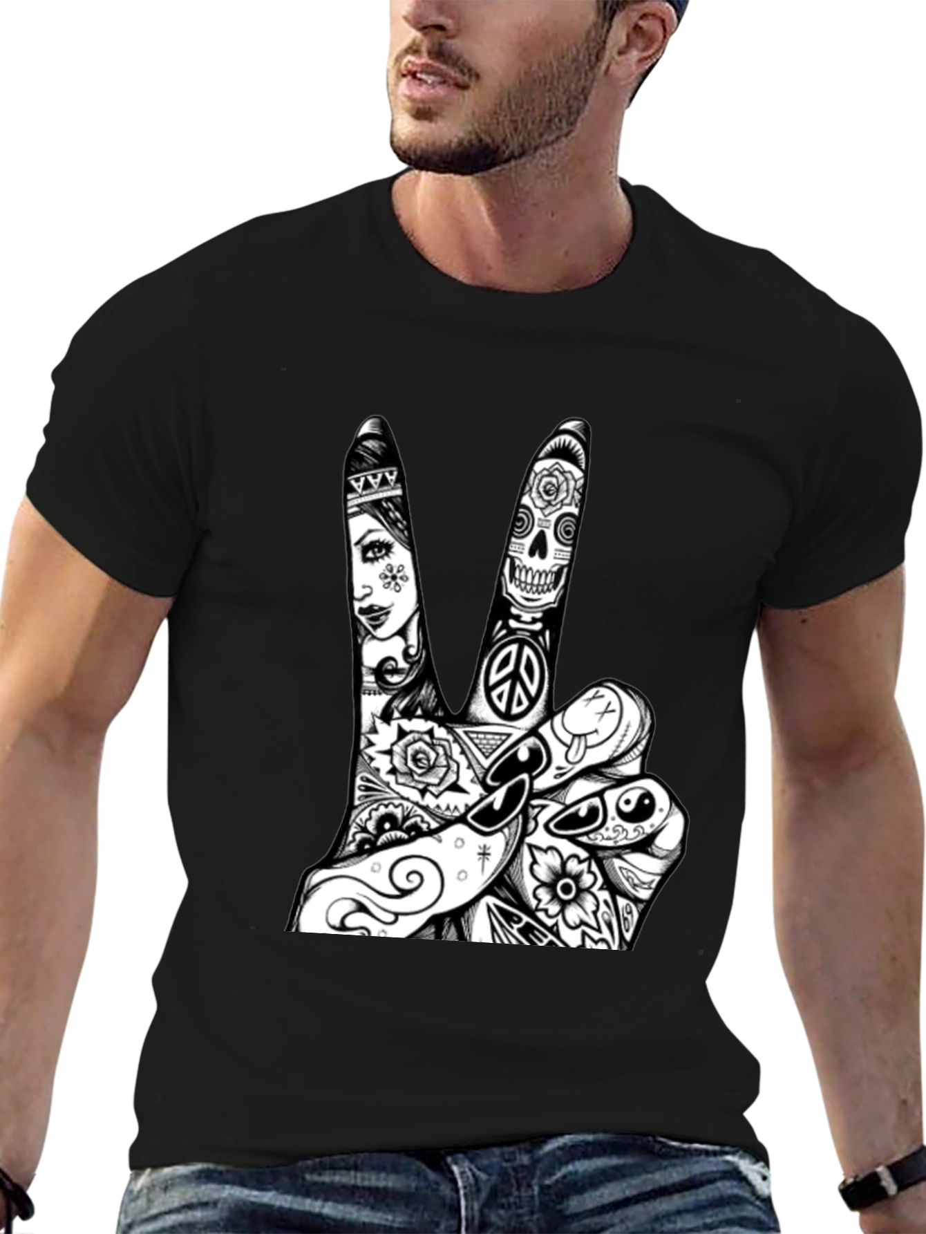 Peace Sign Graphic Tee - Black Cotton T-Shirt