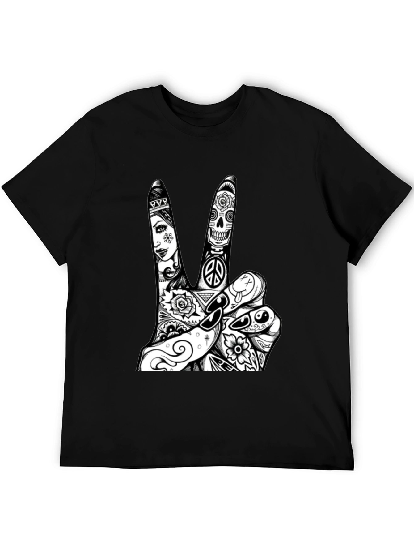 Peace Sign Graphic Tee - Black Cotton T-Shirt