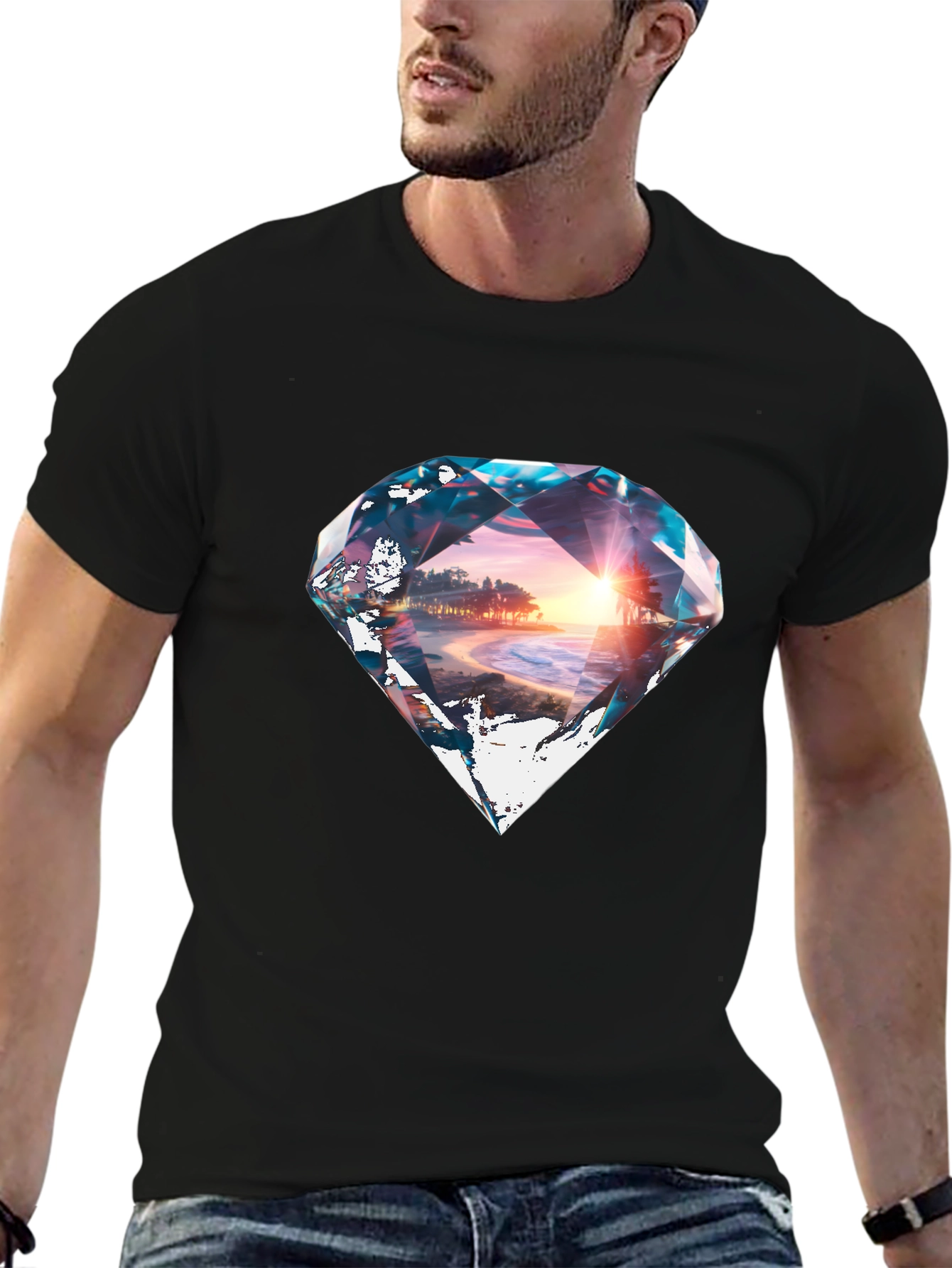 Diamond Beach Graphic Black T-Shirt