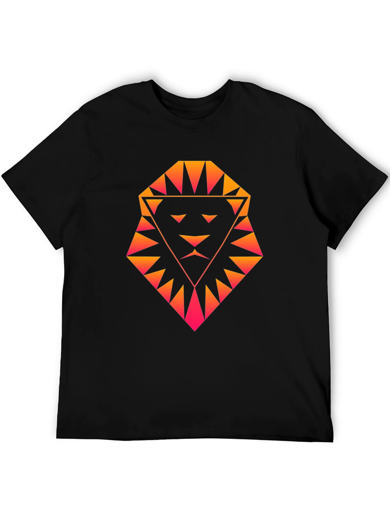 Geometric Lion Graphic Tee - Black Cotton Shirt