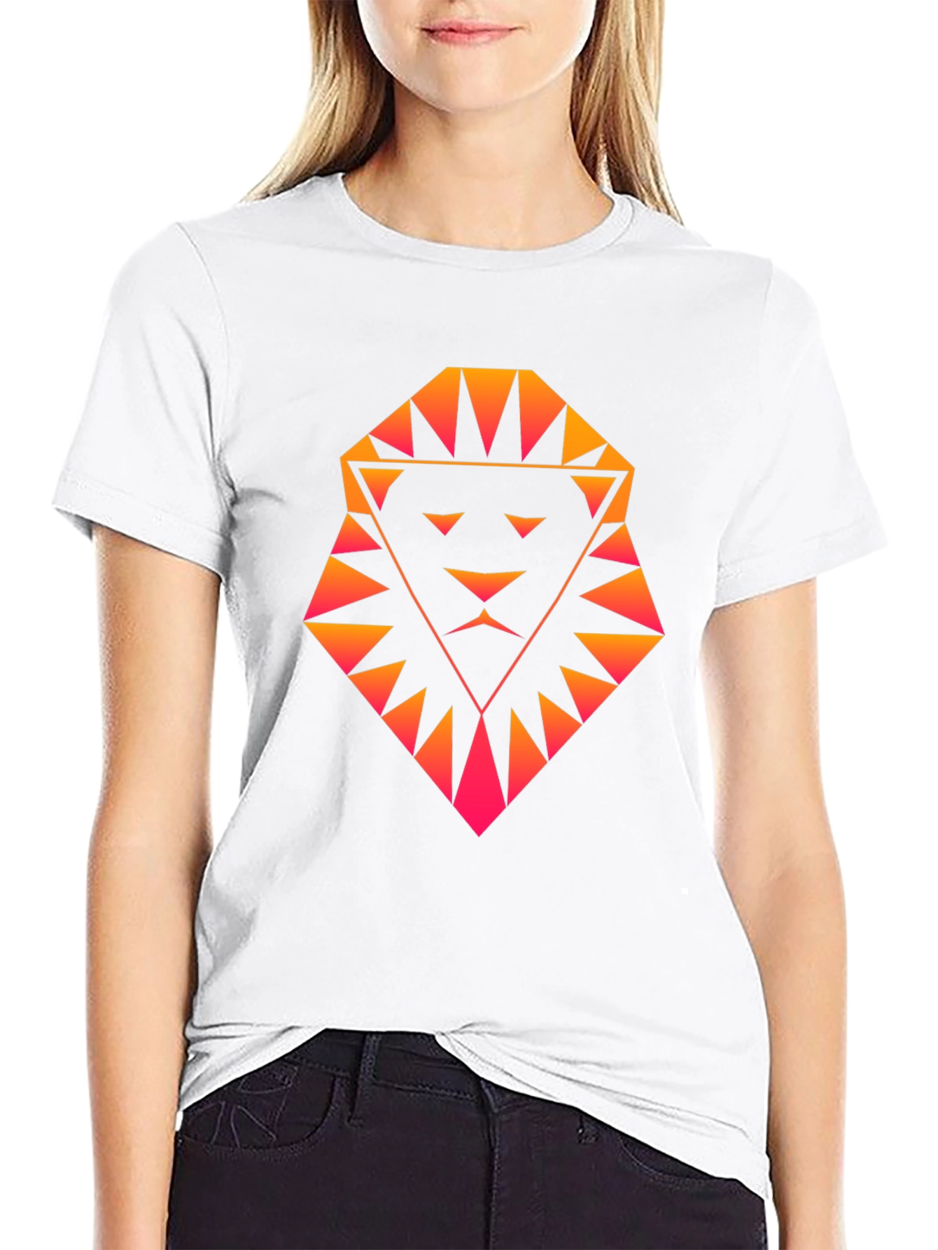 Geometric Lion Graphic Tee - Black Cotton Shirt