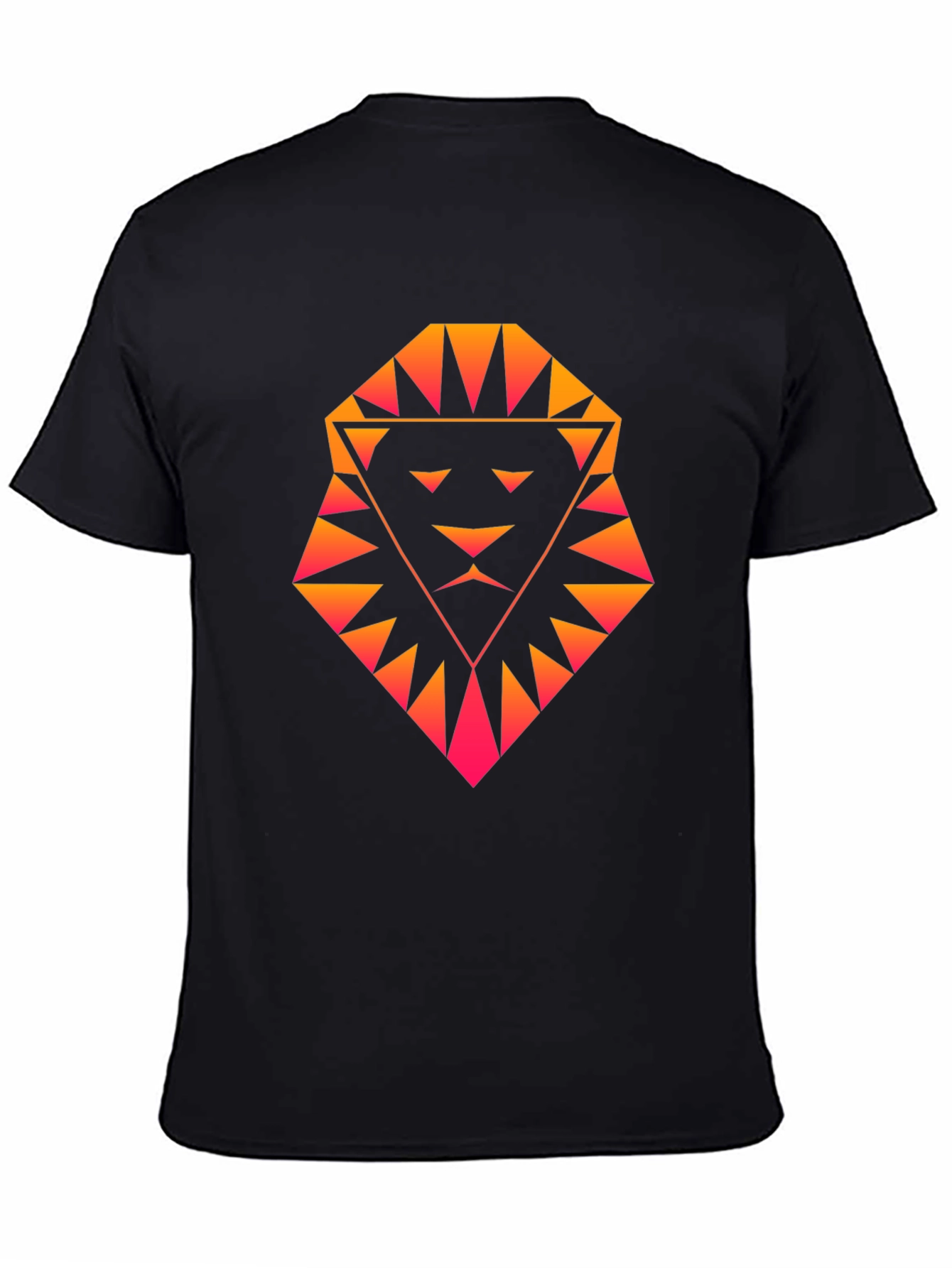 Geometric Lion Graphic Tee - Black Cotton Shirt