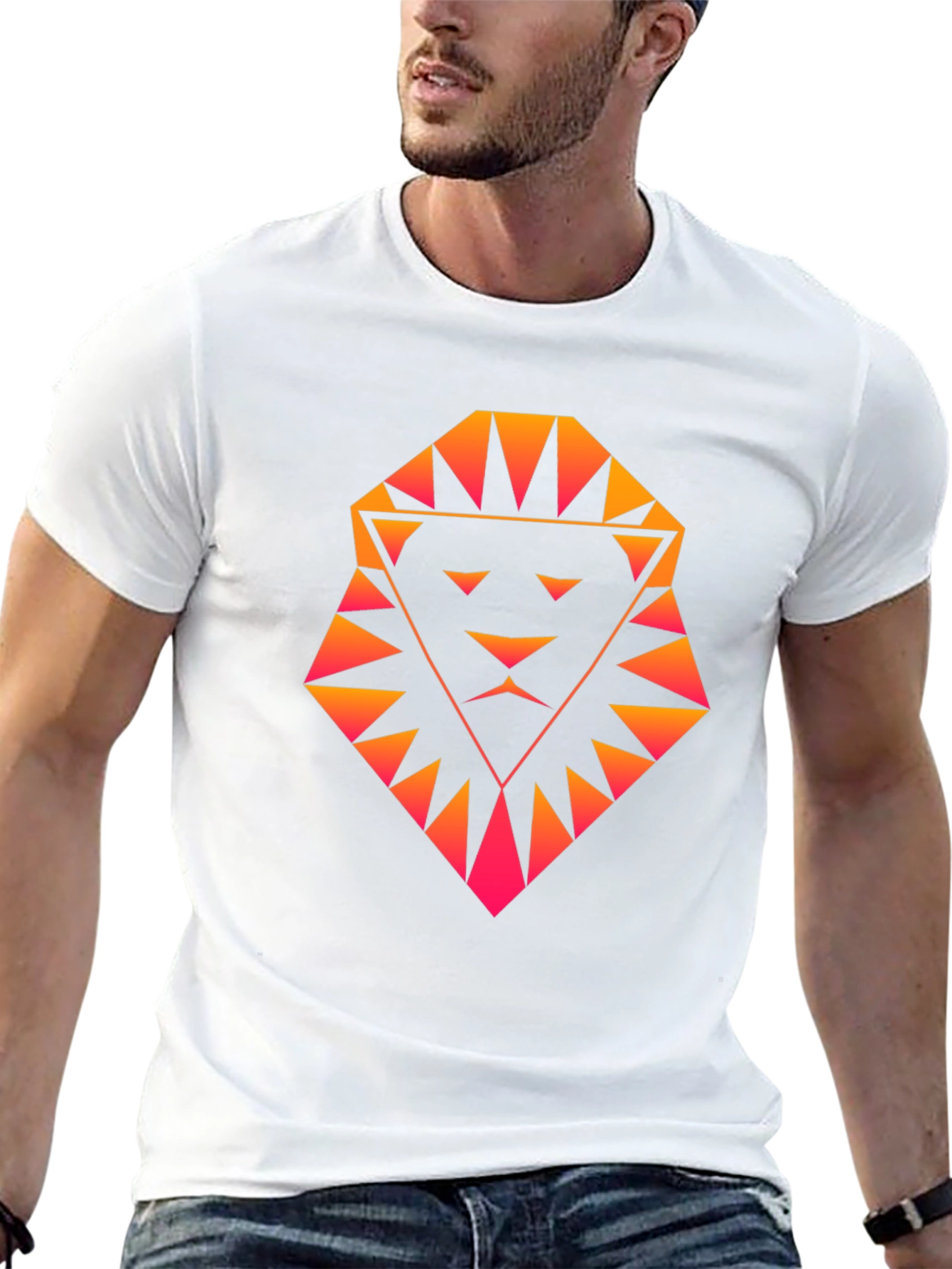 Geometric Lion Graphic Tee - Black Cotton Shirt