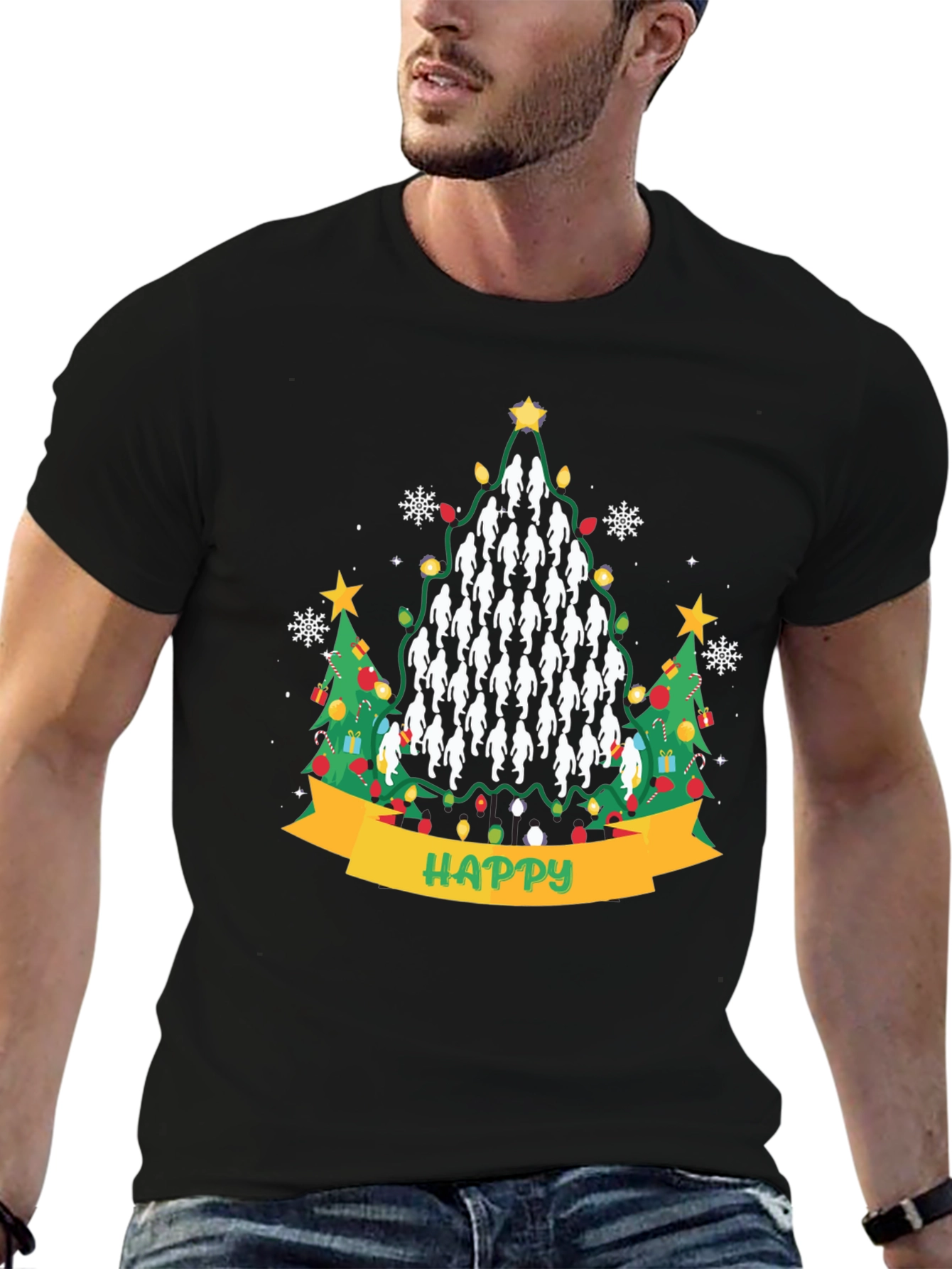 Bigfoot Christmas T-Shirt | Funny Sasquatch Holiday Tee | Christmas Tree Graphic Shirt | Gift for Bigfoot Fans | Free Shipping $50+