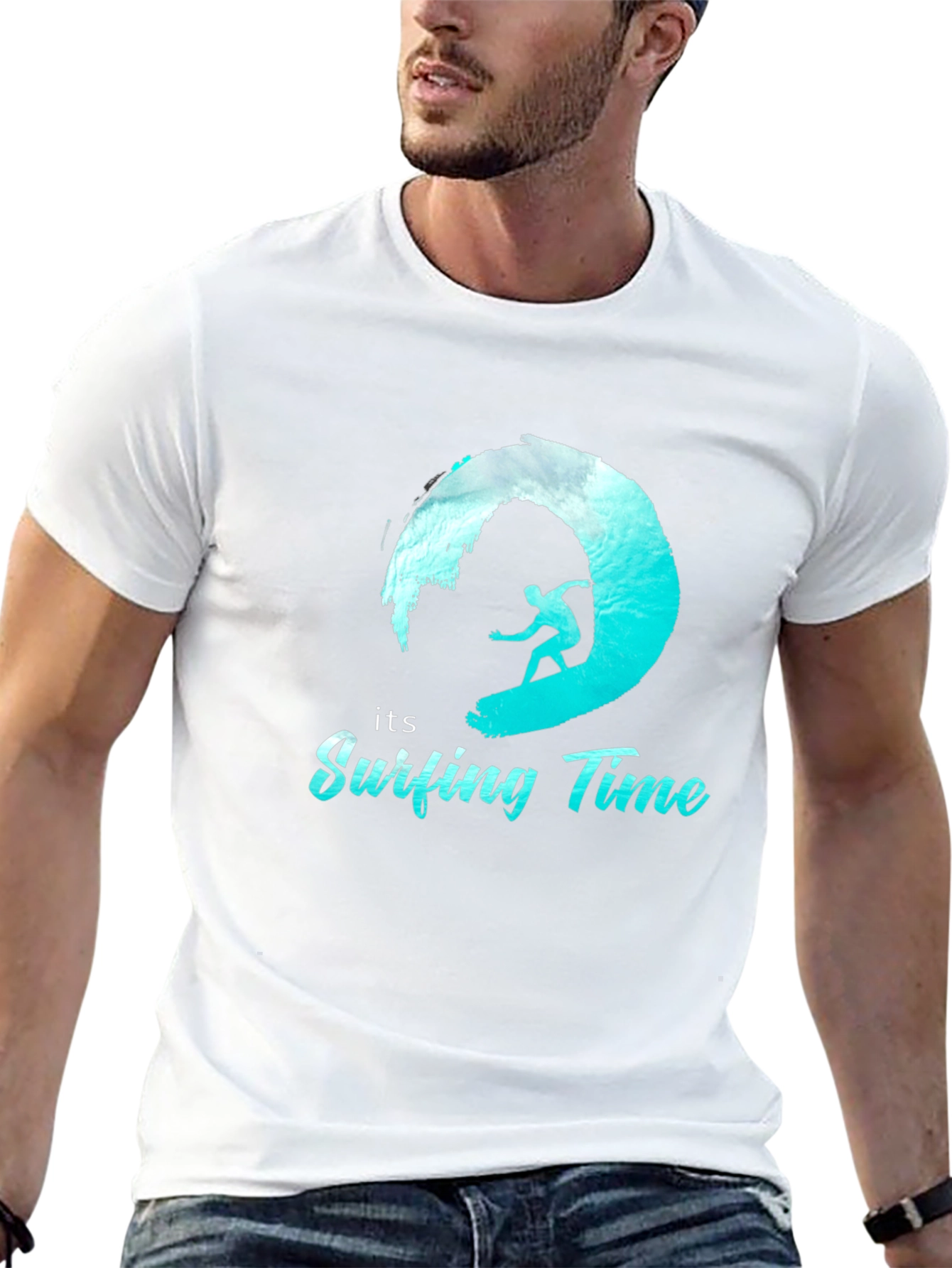 Surfing Time Tee: Black Cotton Surfer T-Shirt
