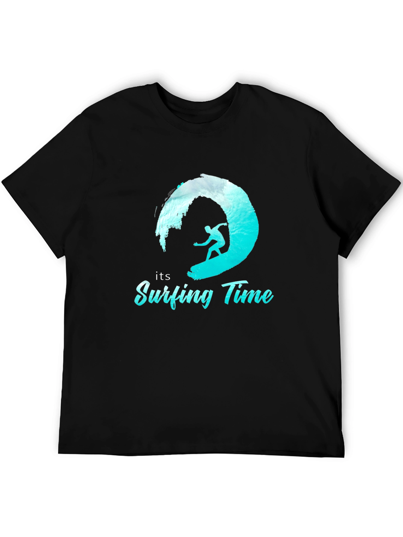 Surfing Time Tee: Black Cotton Surfer T-Shirt