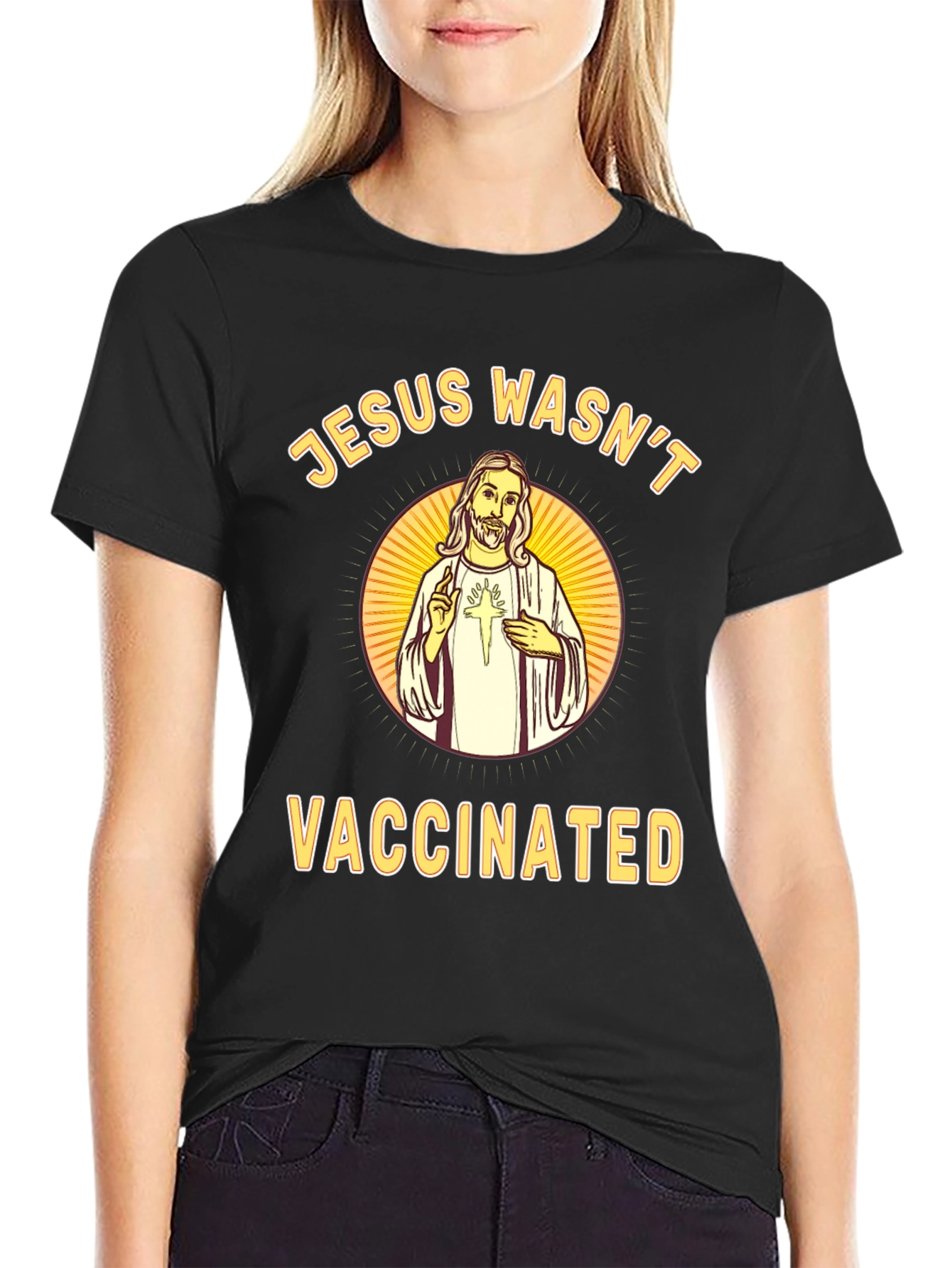 Jesus Wasnt Vaccinated Black T-Shirt