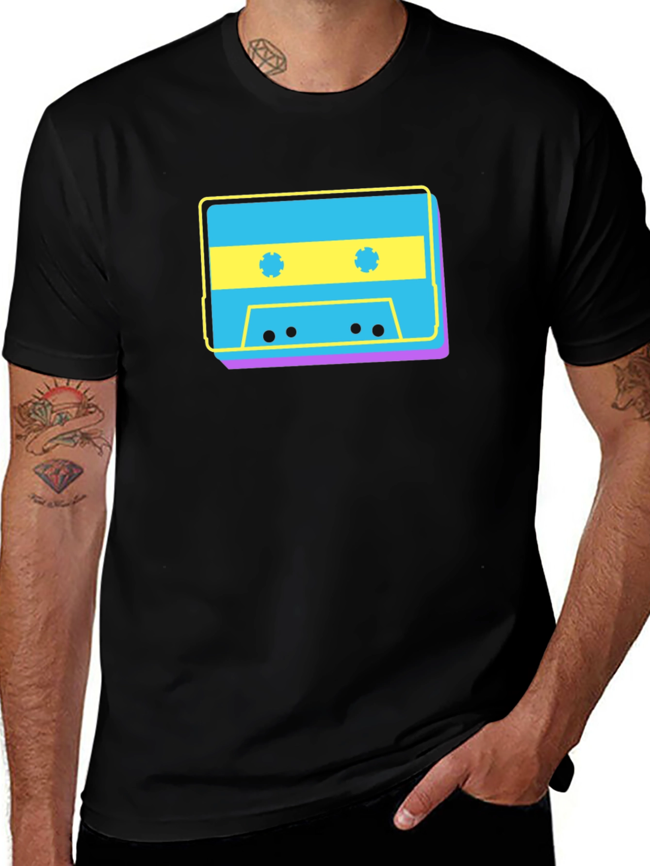 Retro Cassette Tape Graphic T-Shirt - Black