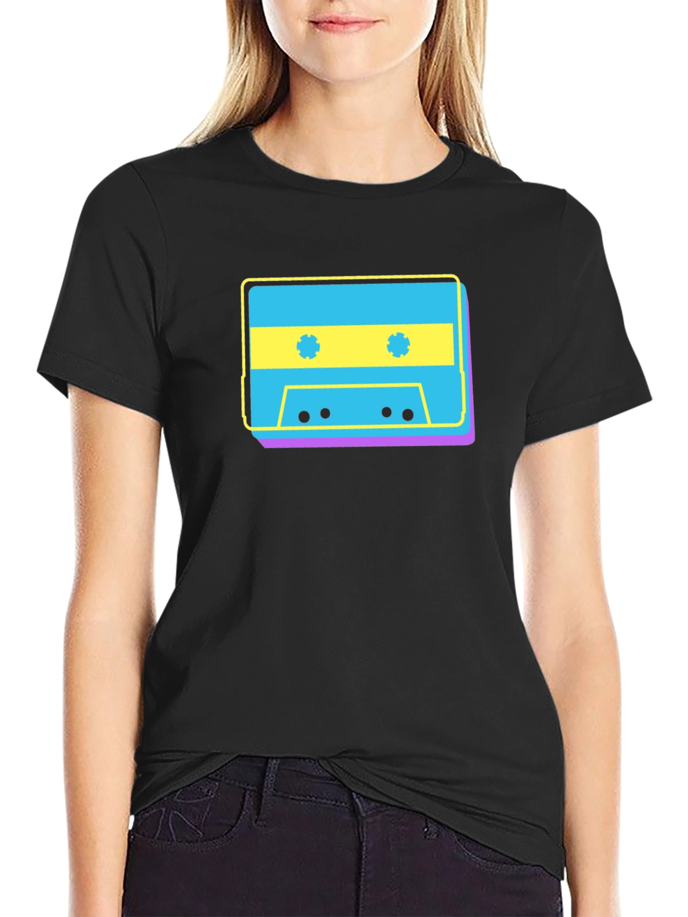Retro Cassette Tape Graphic T-Shirt - Black