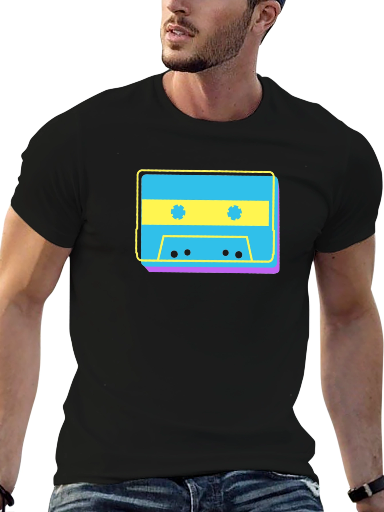 Retro Cassette Tape Graphic T-Shirt - Black