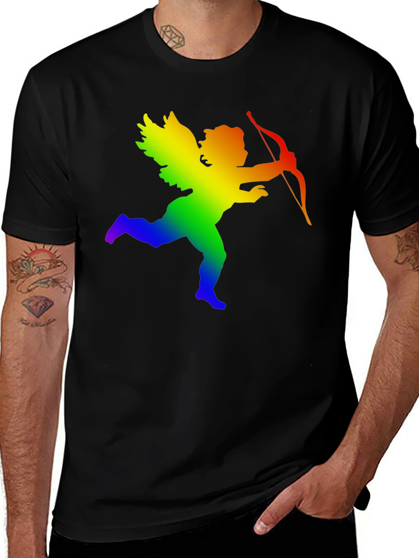 Rainbow Cupid Graphic Tee - Black