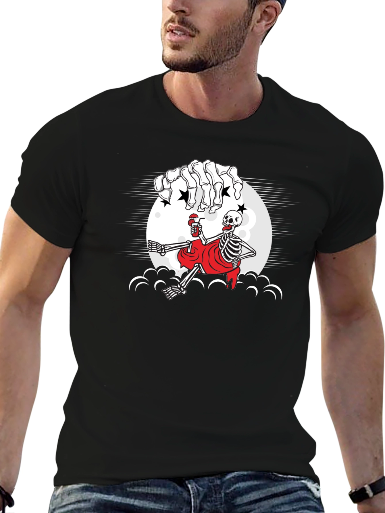 Skeleton Sipping Drink T-Shirt