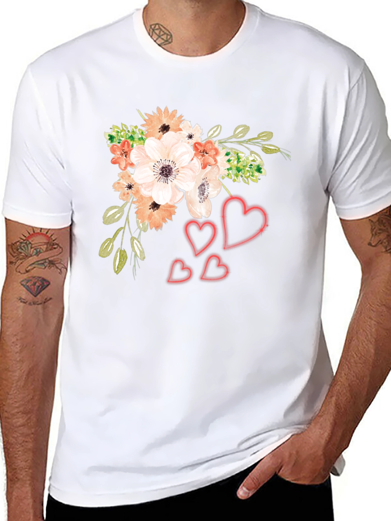 Floral Heart Graphic Black T-Shirt