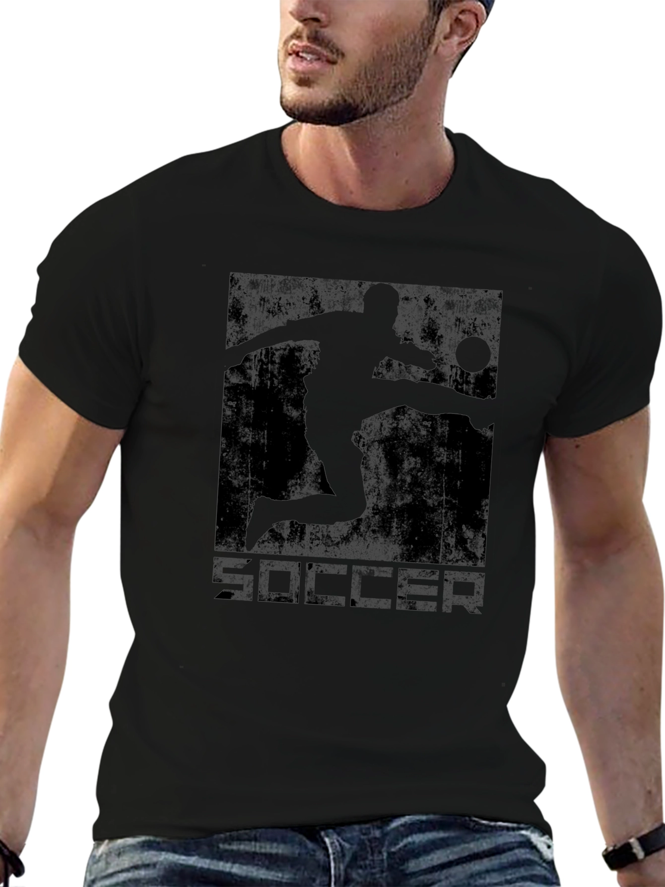 Soccer Player Graphic T-Shirt - Black