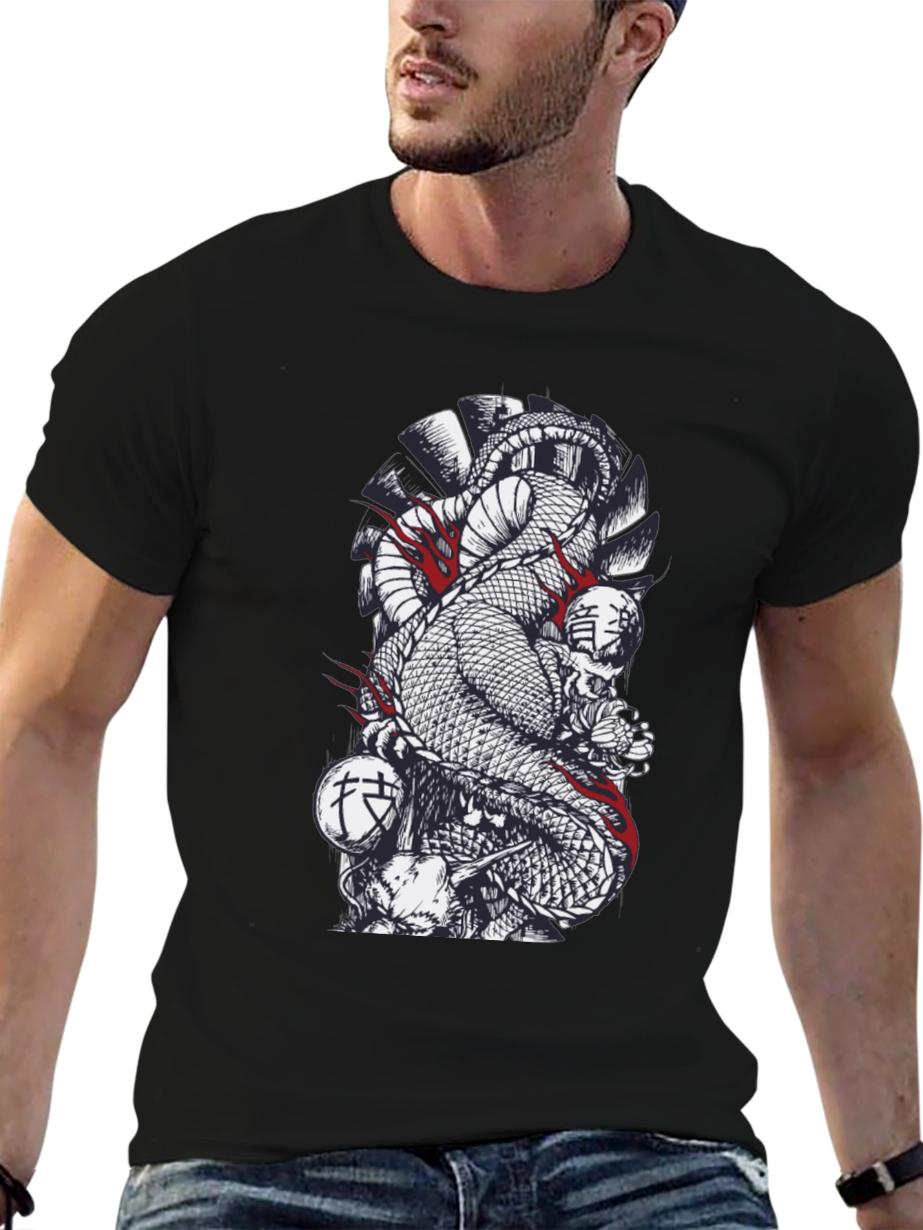 Snake & Skull Graphic Black T-Shirt