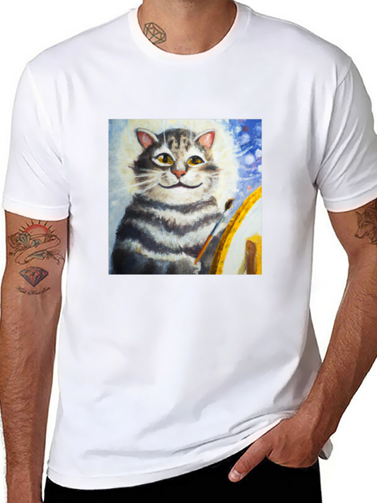 Cat Artist Graphic T-Shirt - Black