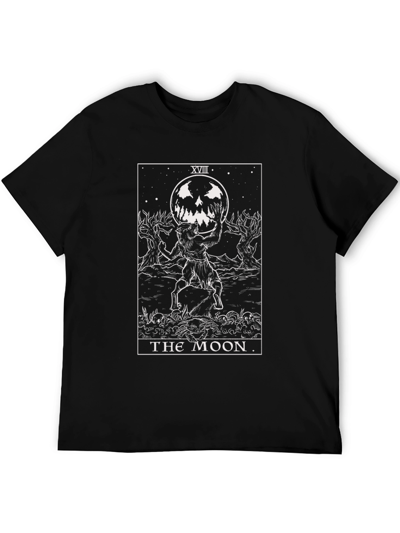 The Moon Tarot Card Black T-Shirt