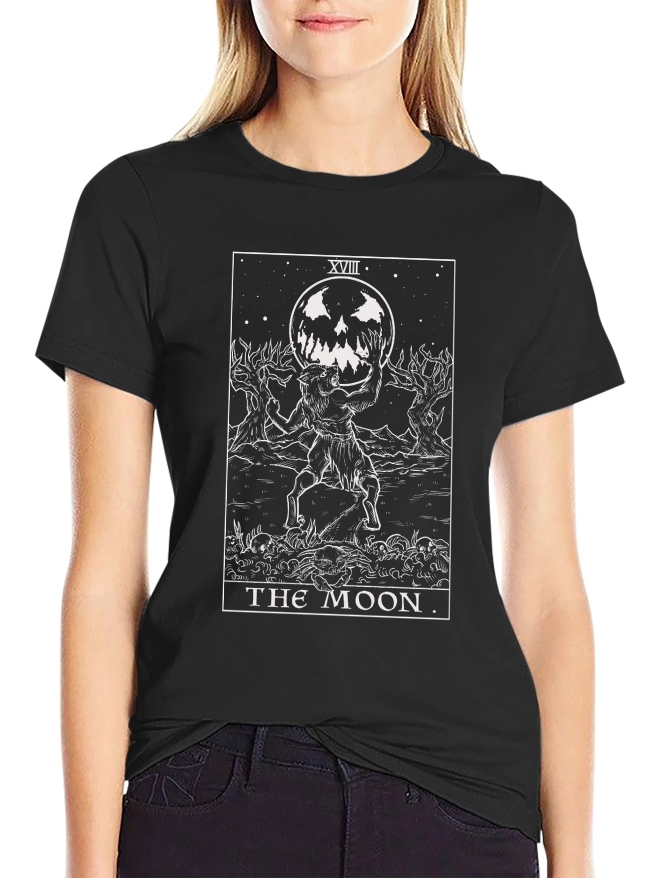 The Moon Tarot Card Black T-Shirt