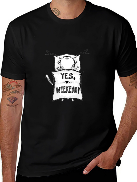 Yes Weekend! Sleepy Cat Graphic Tee - Black