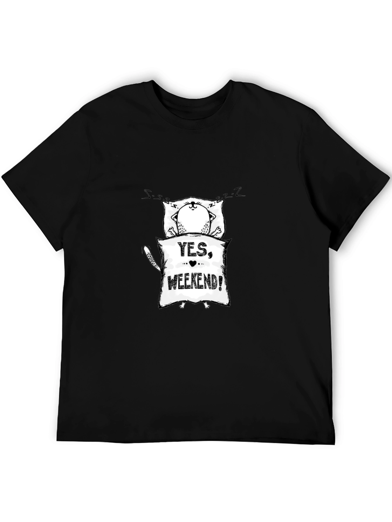 Yes Weekend! Sleepy Cat Graphic Tee - Black
