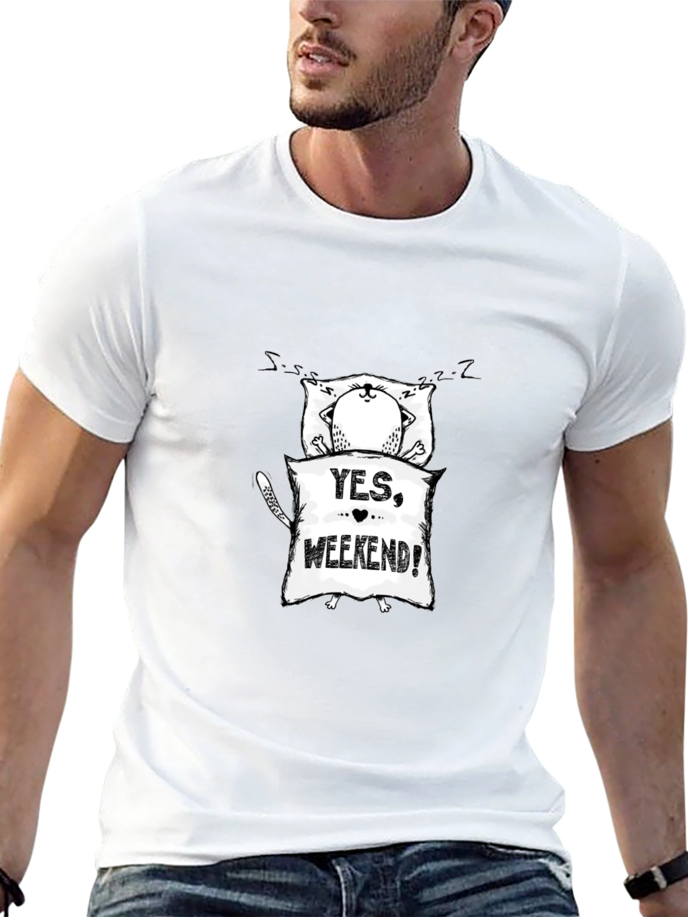 Yes Weekend! Sleepy Cat Graphic Tee - Black