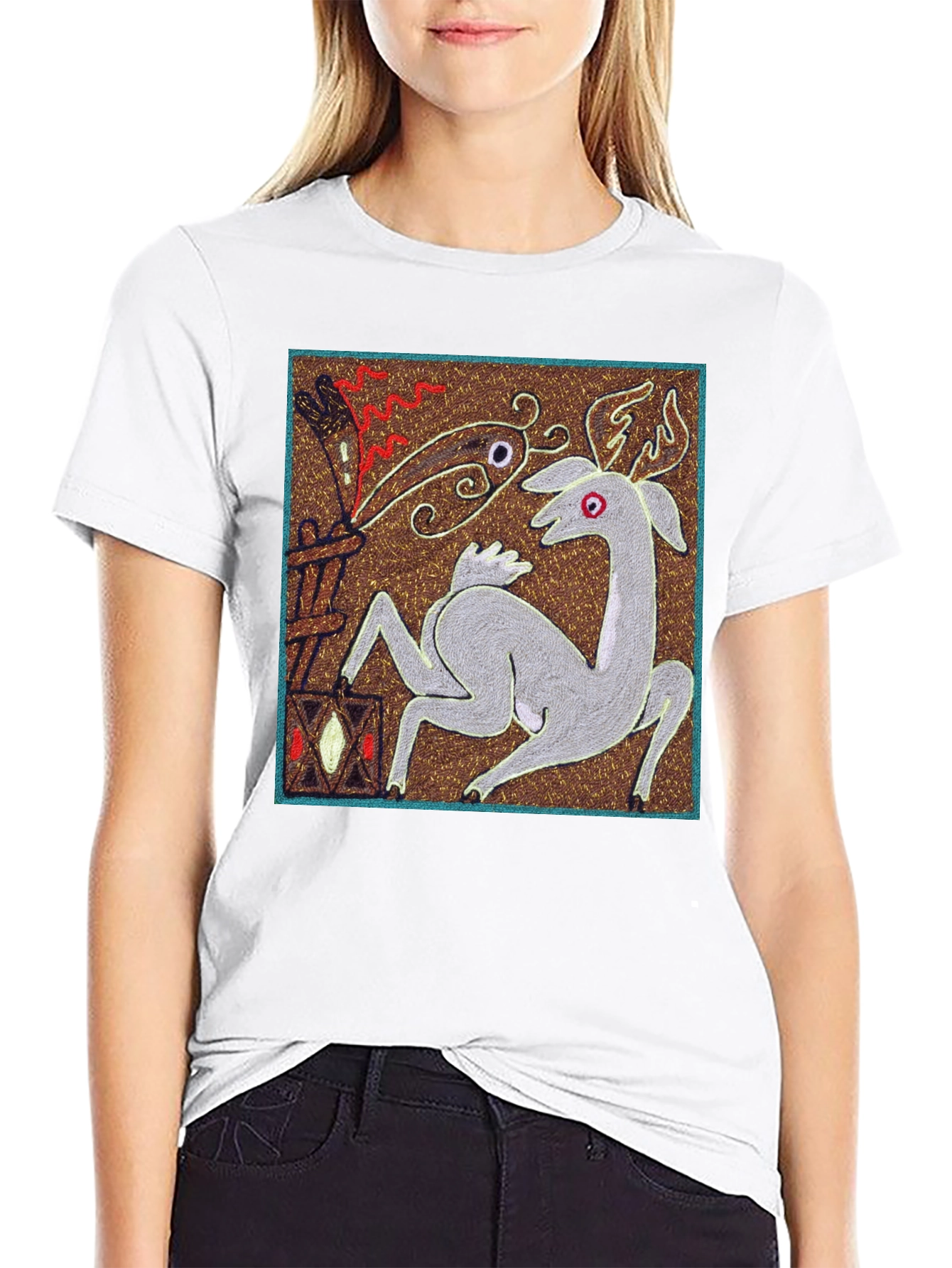 Unique Graphic Tee - Deer & Flame Design