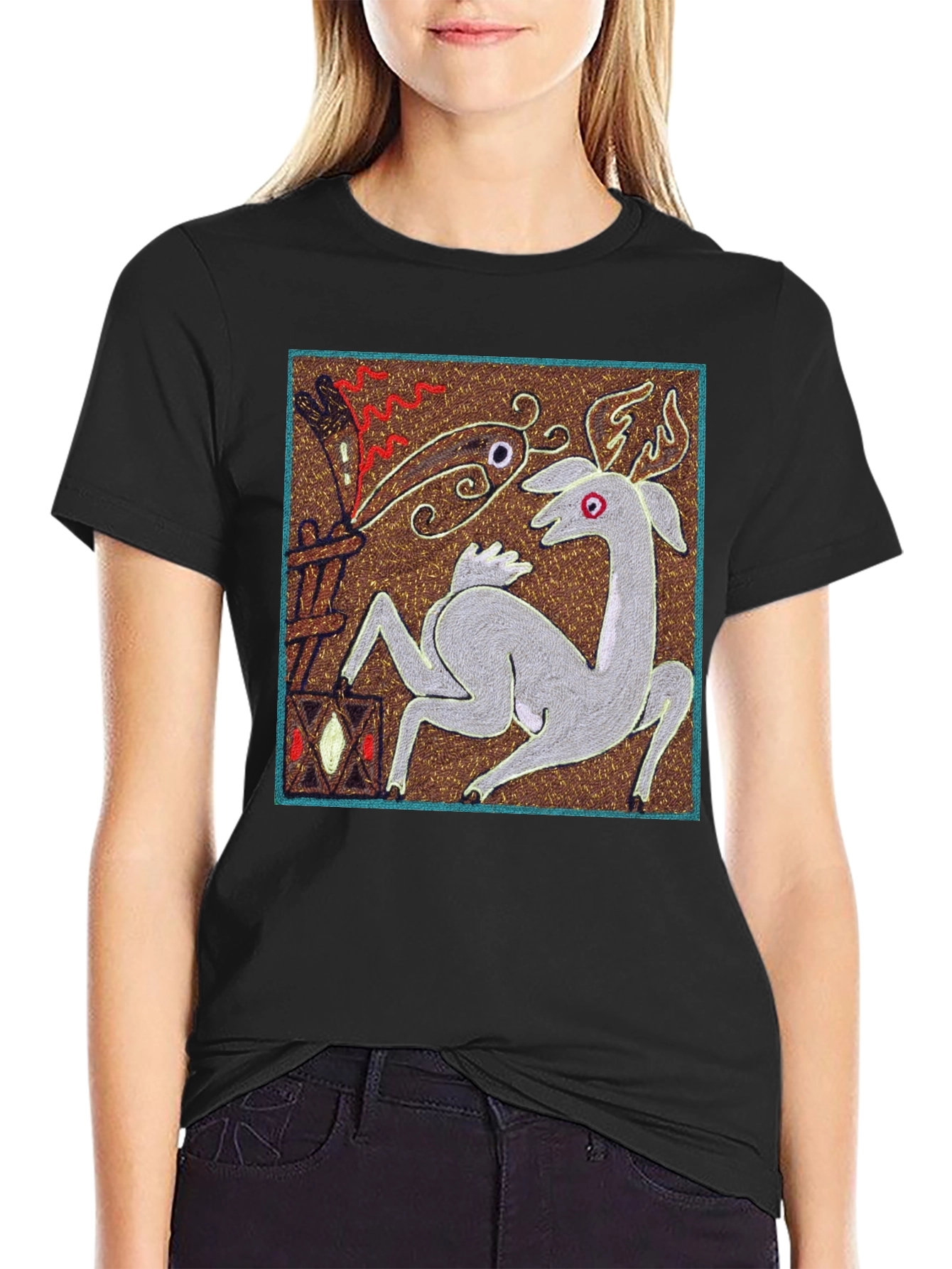 Unique Graphic Tee - Deer & Flame Design