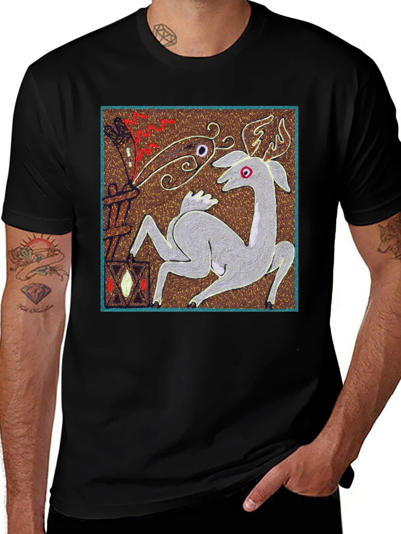 Unique Graphic Tee - Deer & Flame Design