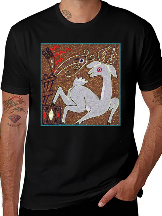 Unique Graphic Tee - Deer & Flame Design