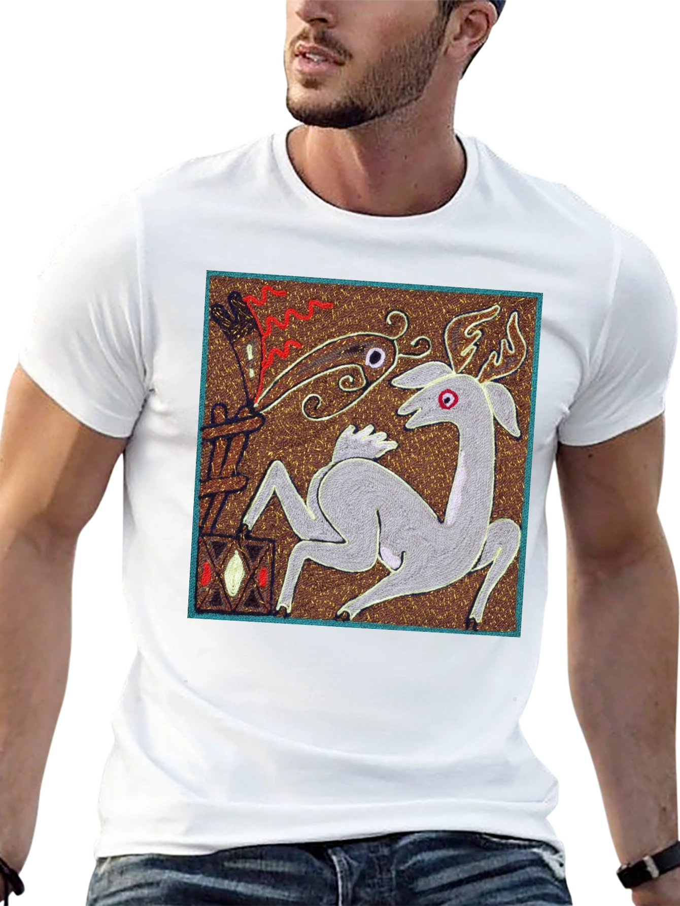 Unique Graphic Tee - Deer & Flame Design
